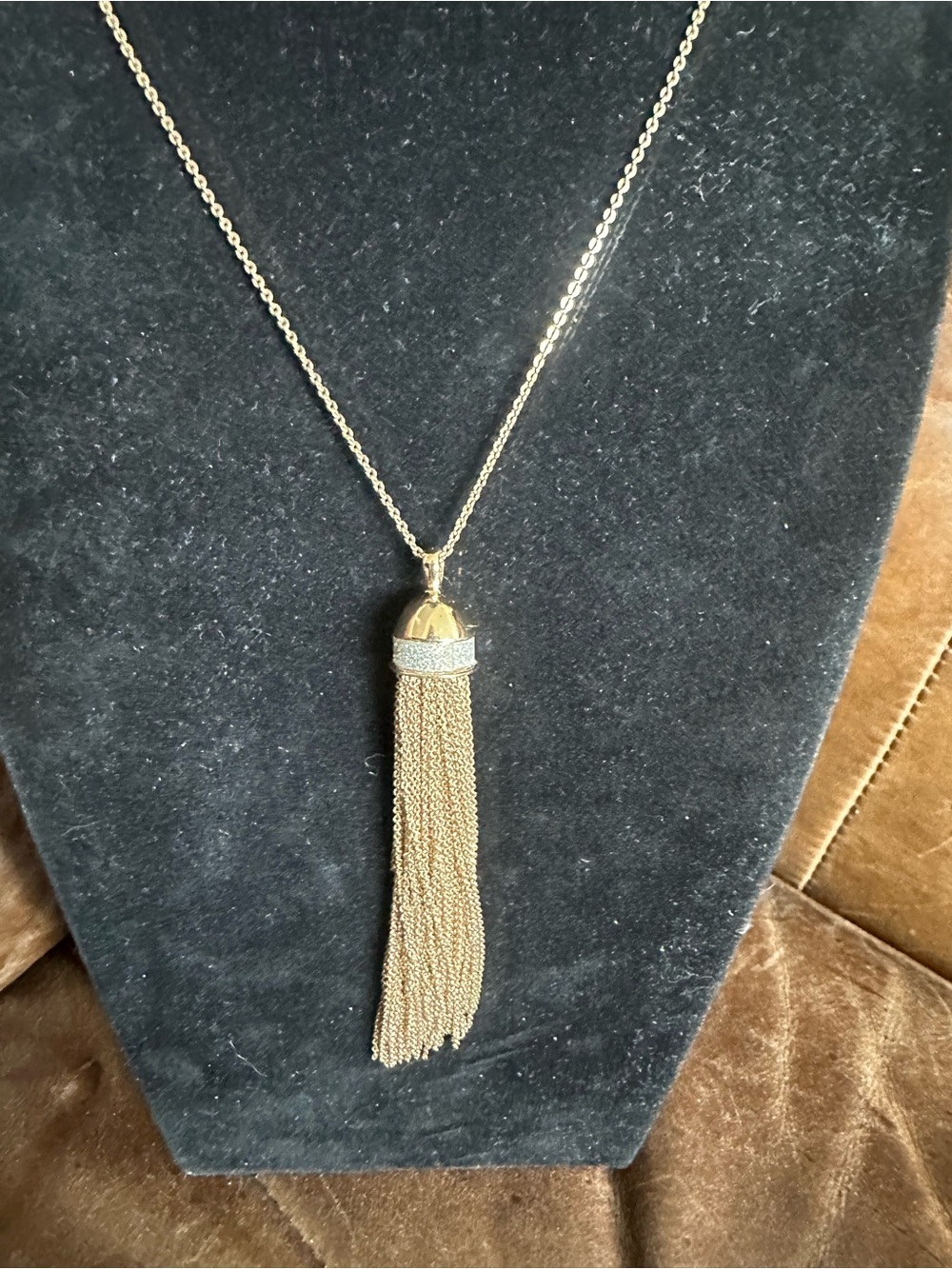 LOFT Gold Chain Tassel Necklace with Crystal Accent NWOT